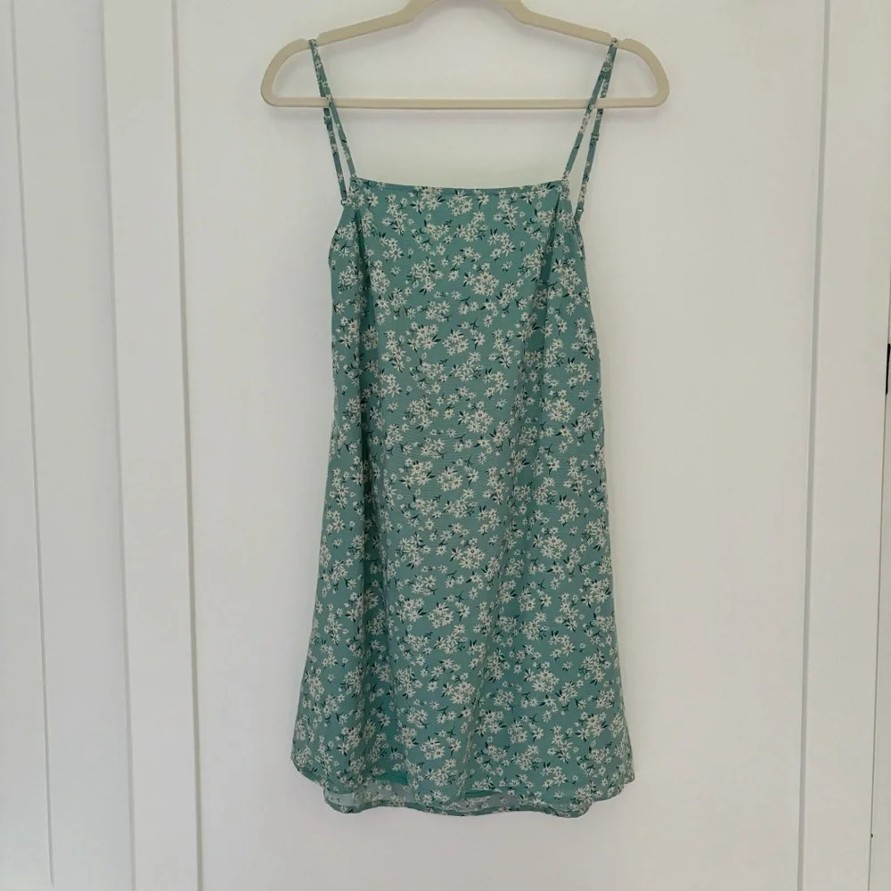 American Eagle AE Floral Tie-Back Mini Dress Mint Size S Festival Boho Coastal - Picture 3 of 8